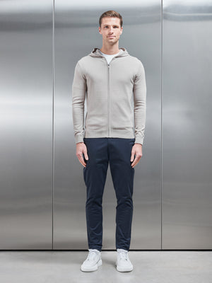 Cotton Knitted Zip Through Hoodie in Stone