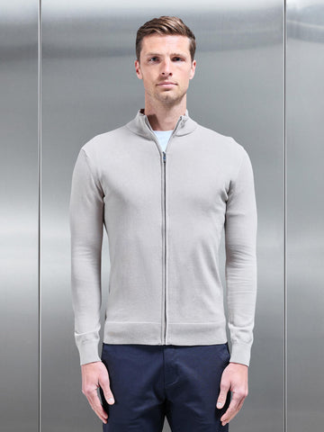 Cotton Knitted Zip Through Jacket in Stone