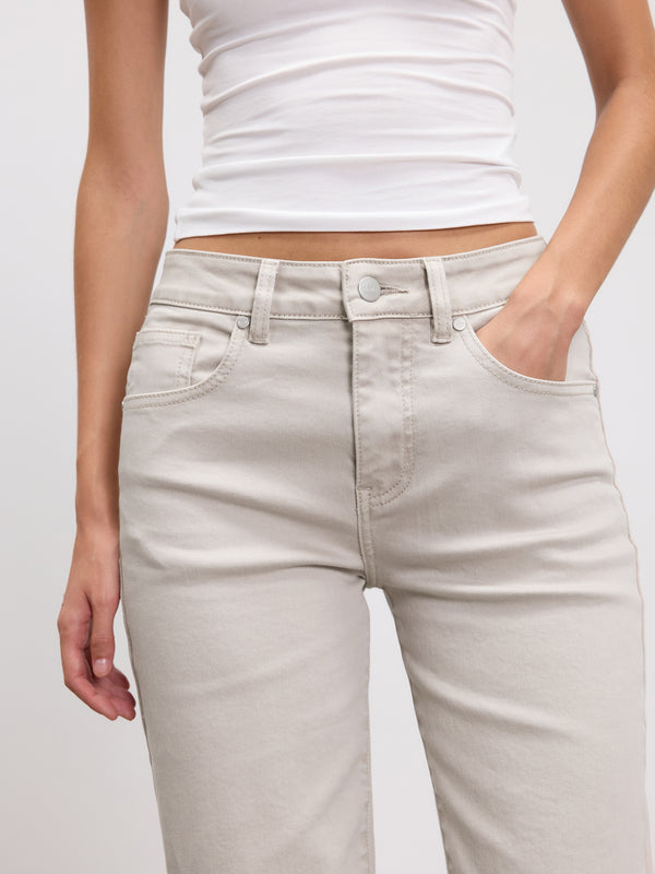 Womens Mid Rise Straight Denim Jean in Beige