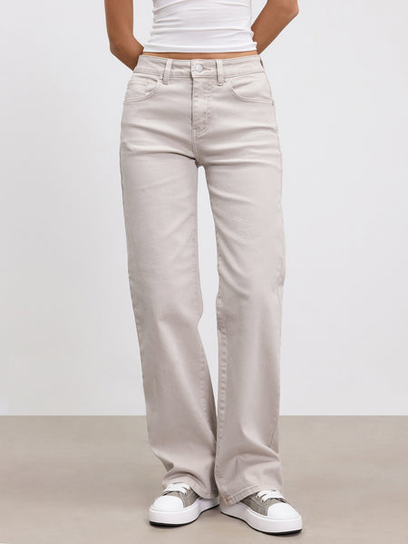 Womens Mid Rise Straight Denim Jean in Beige