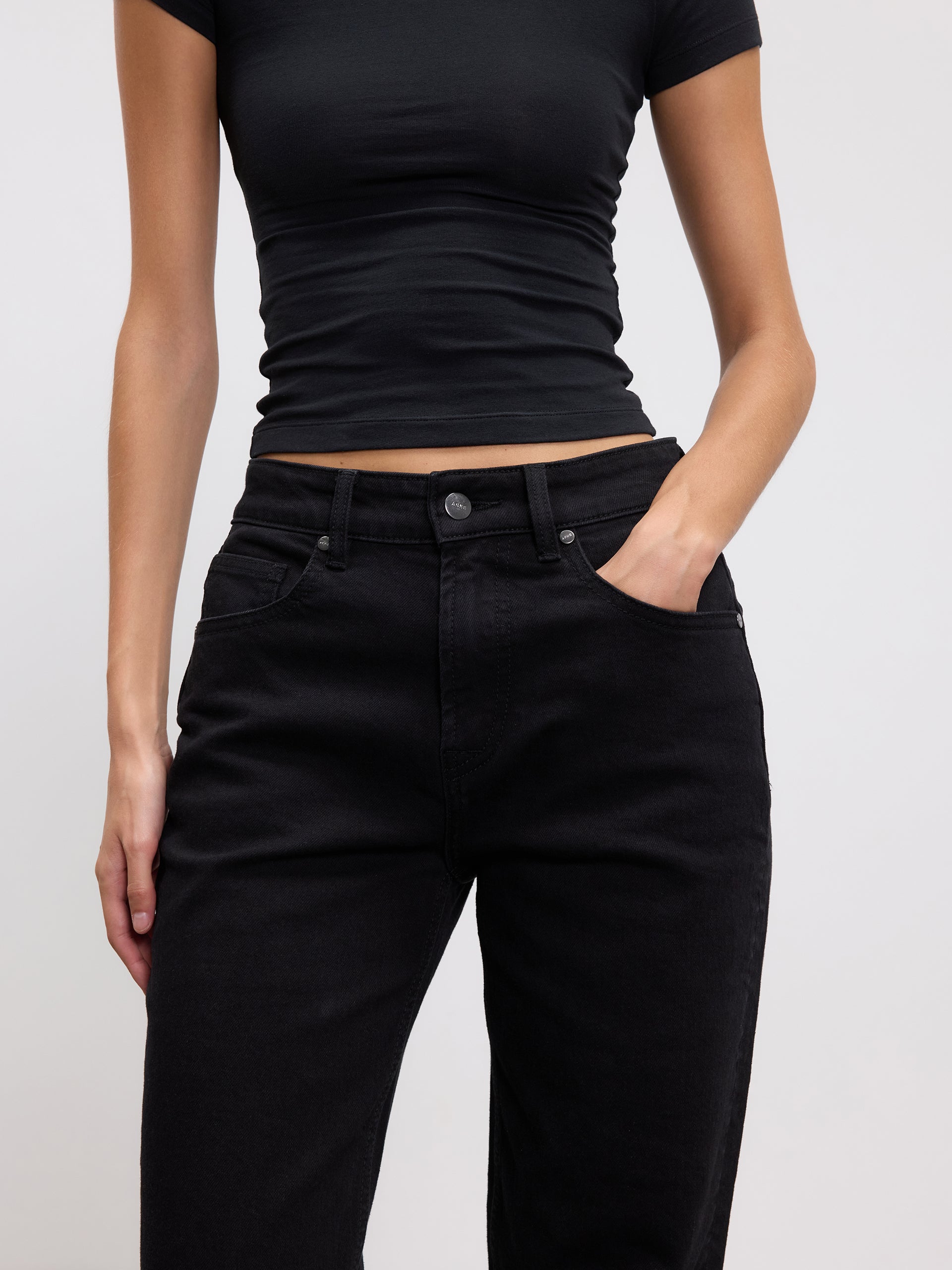 Womens Mid Rise Straight Denim Jean in Black