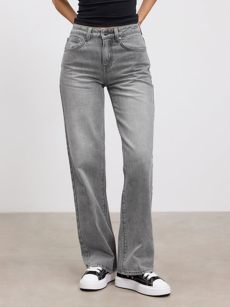 Womens Mid Rise Straight Denim Jean in Grey Wash ARNE
