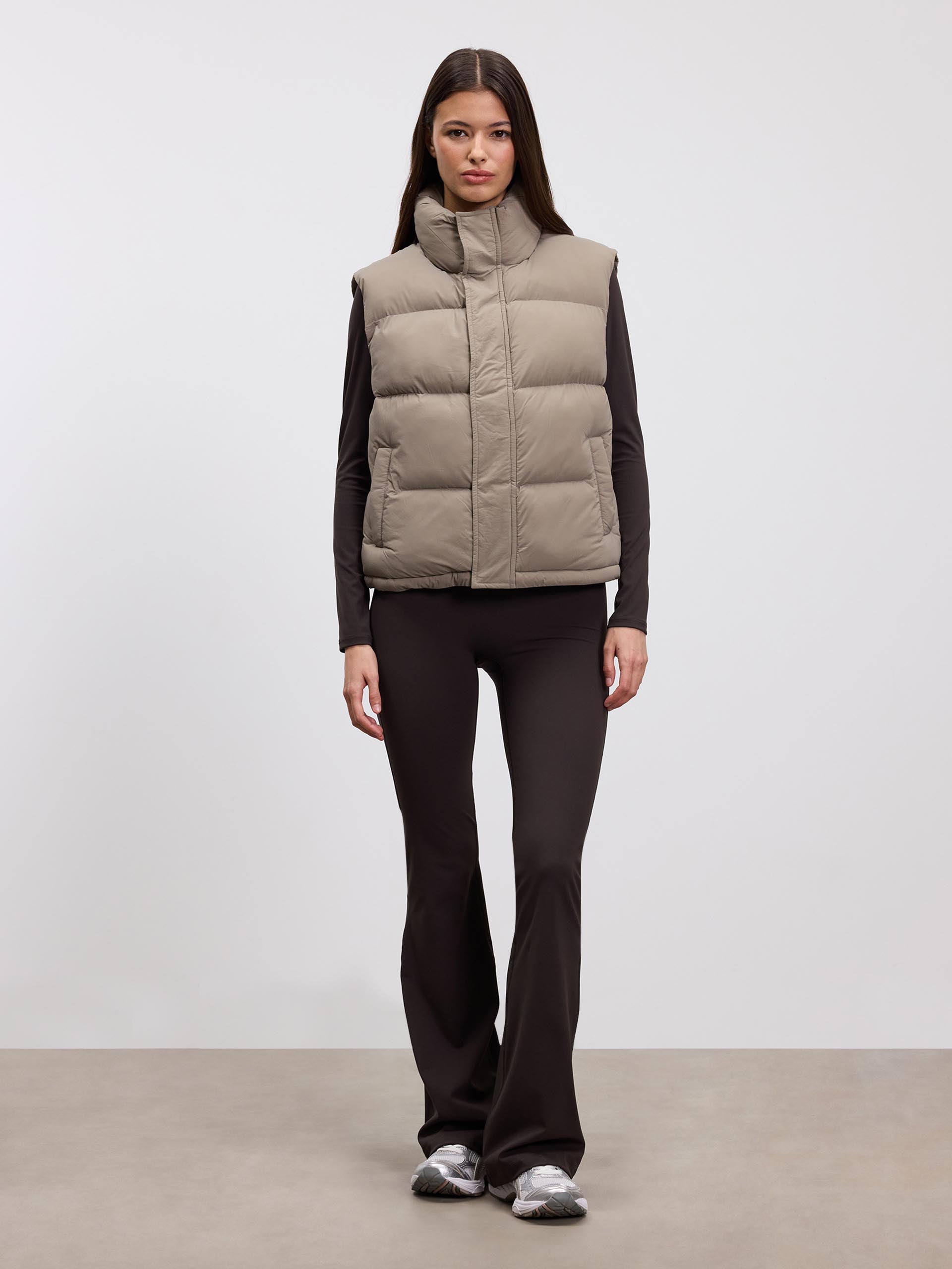 Womens Puffer Gilet in Stone