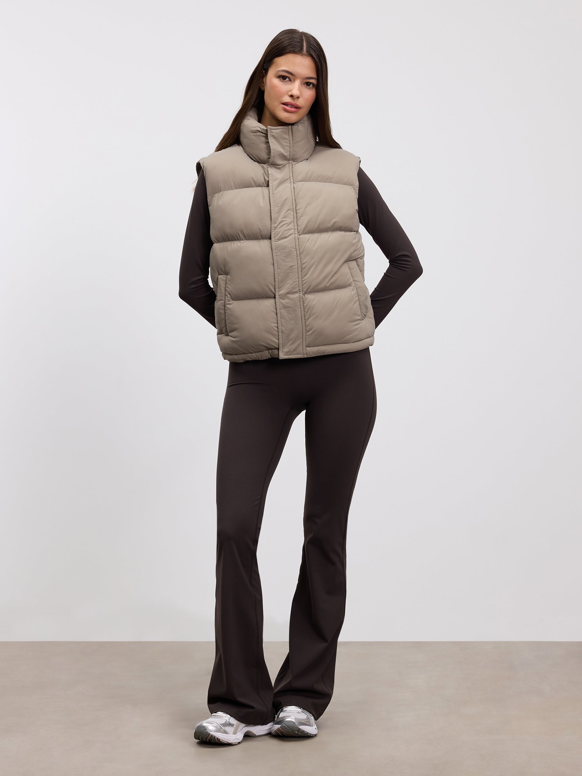 Womens Puffer Gilet in Stone
