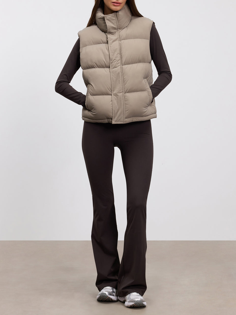 Womens Puffer Gilet in Stone