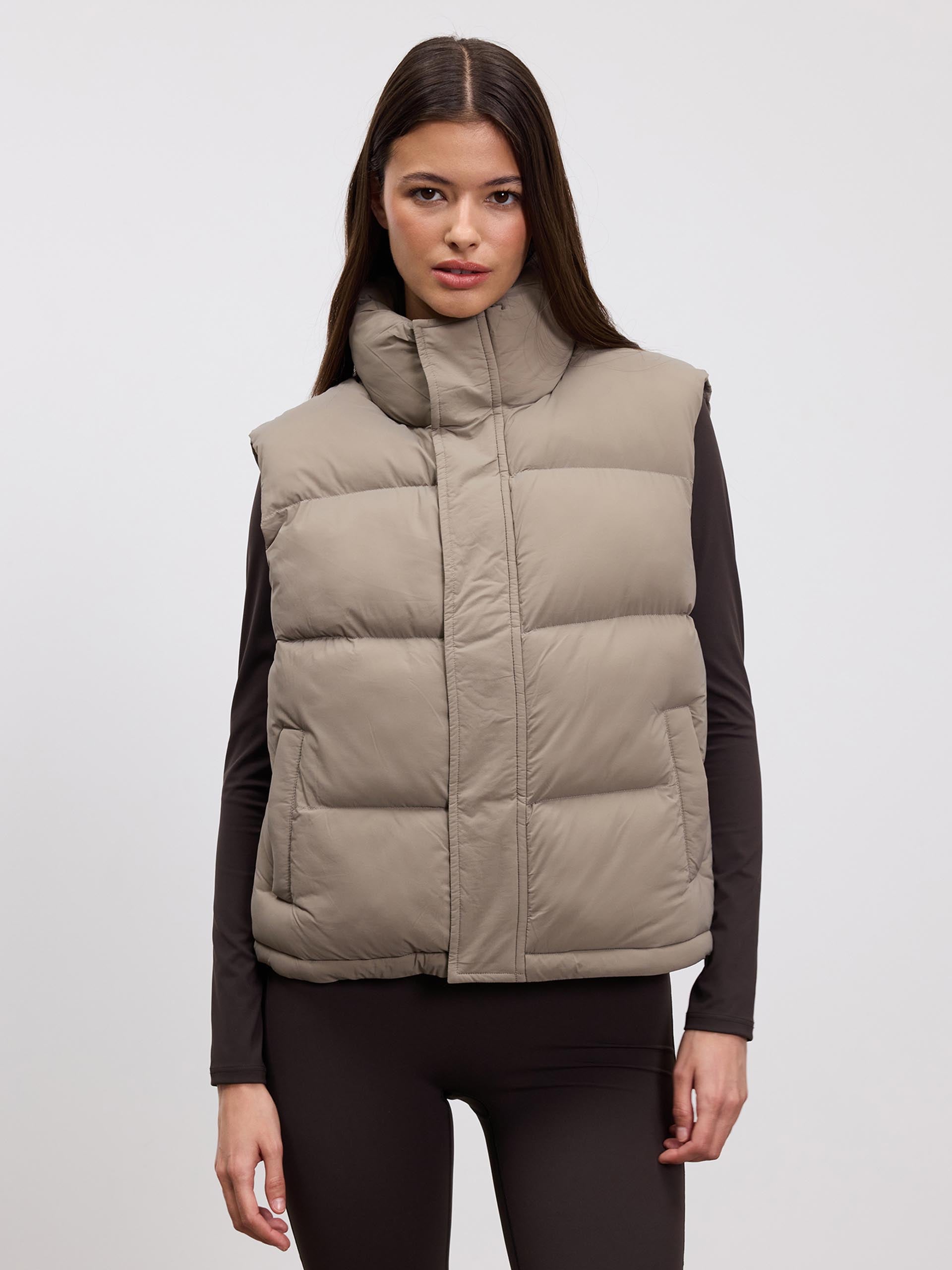 Womens Puffer Gilet in Stone