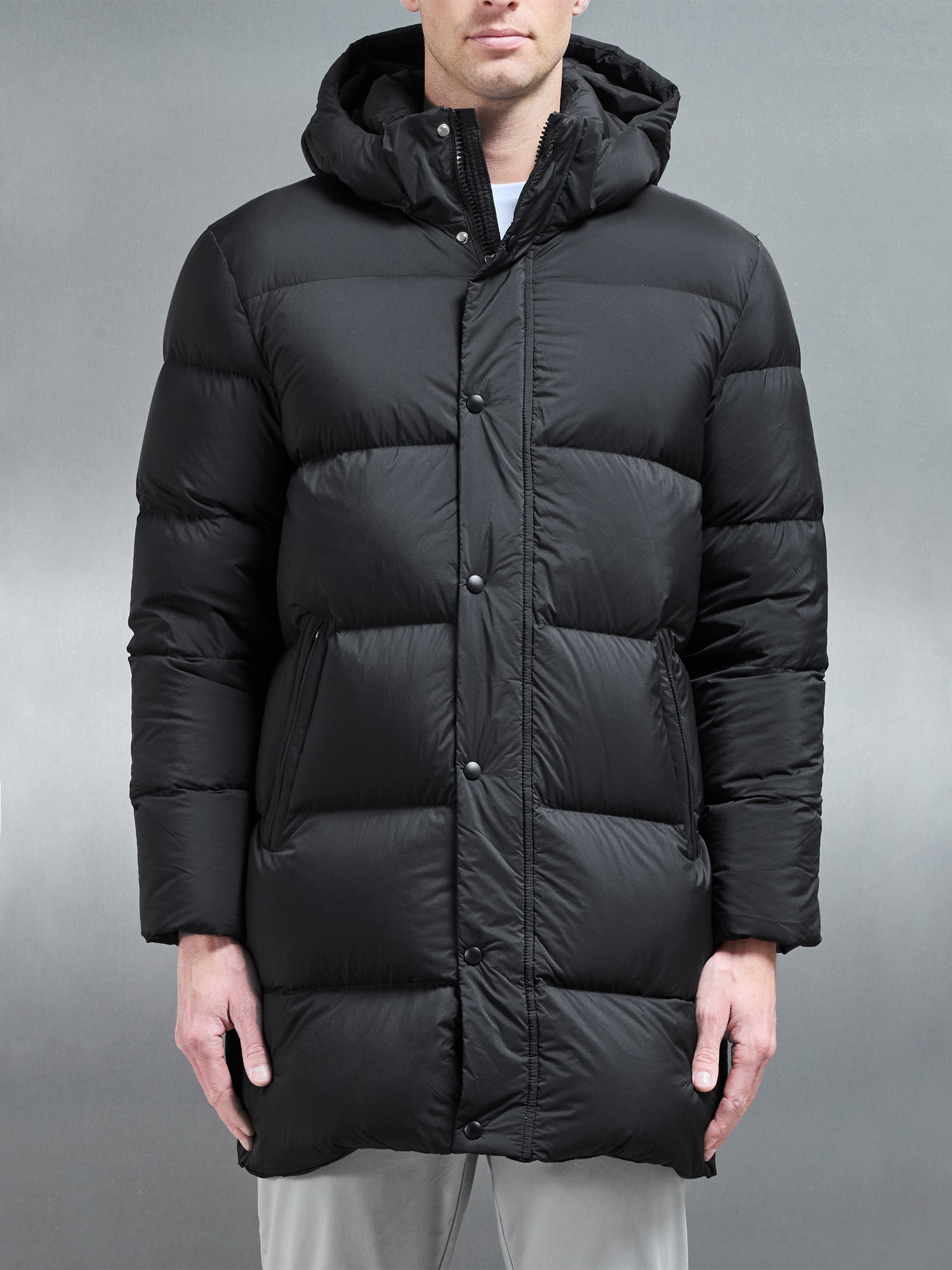 Goose Down Mid Length Jacket in Black