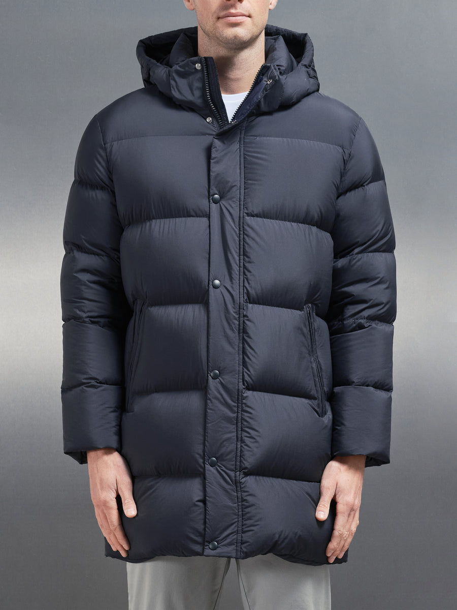 Goose Down Mid Length Jacket in Navy