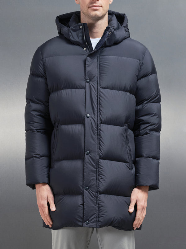 Goose Down Mid Length Jacket in Navy