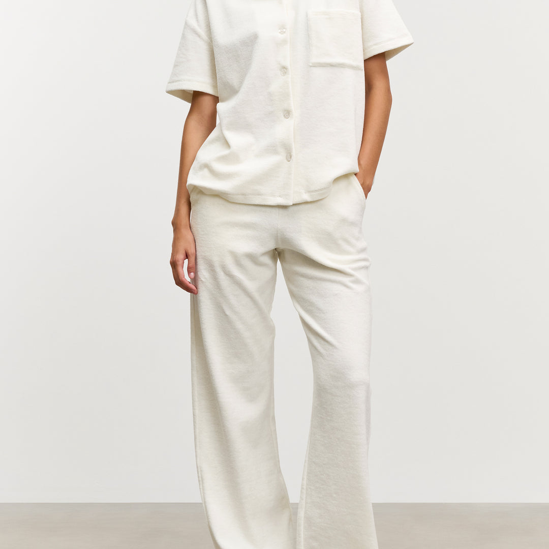Womens Towelling Revere Collar Shirt in Ecru