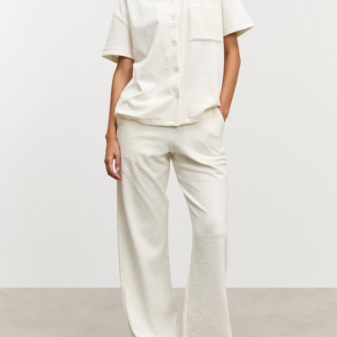 Womens Towelling Trouser in Ecru