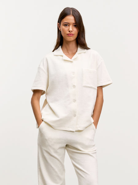 Womens Towelling Revere Collar Shirt in Ecru