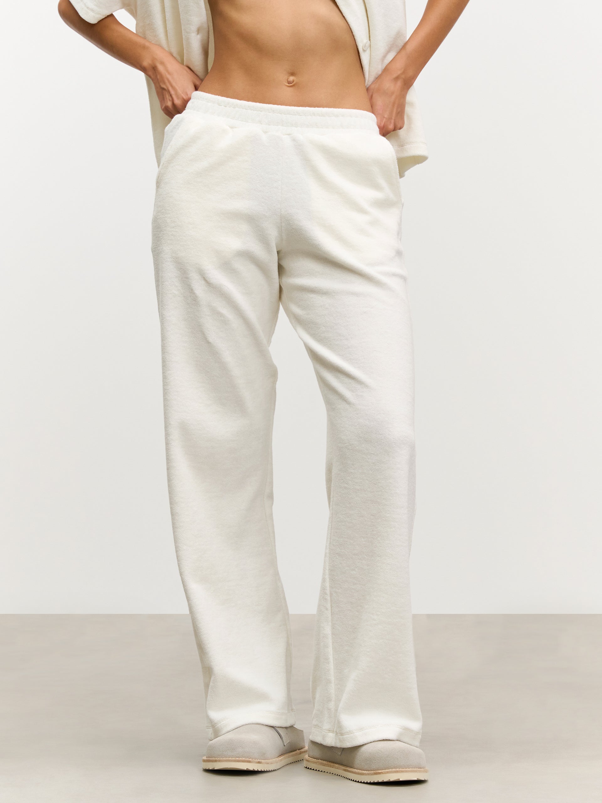 Womens Towelling Trouser in Ecru