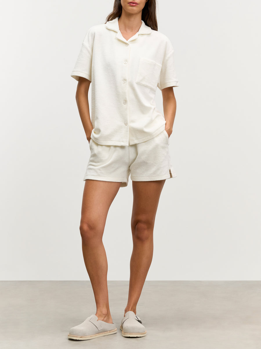 Womens Towelling Revere Collar Shirt in Ecru