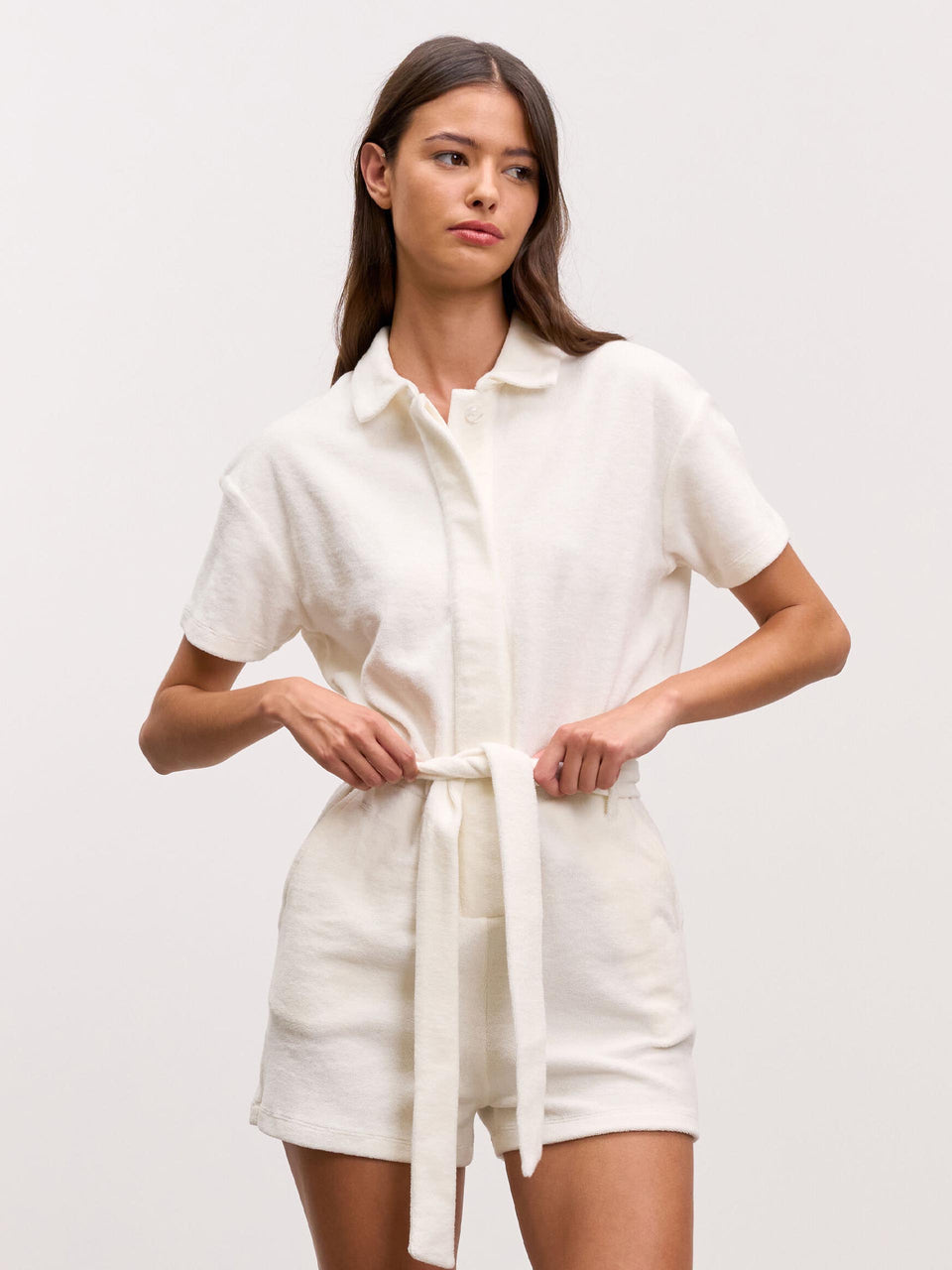 Womens Towelling Playsuit in Ecru