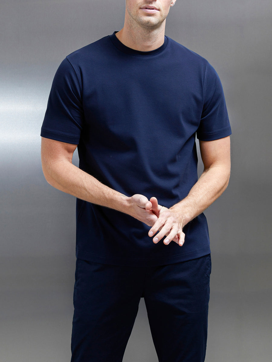 Essential Mercerised Interlock T-Shirt in Navy