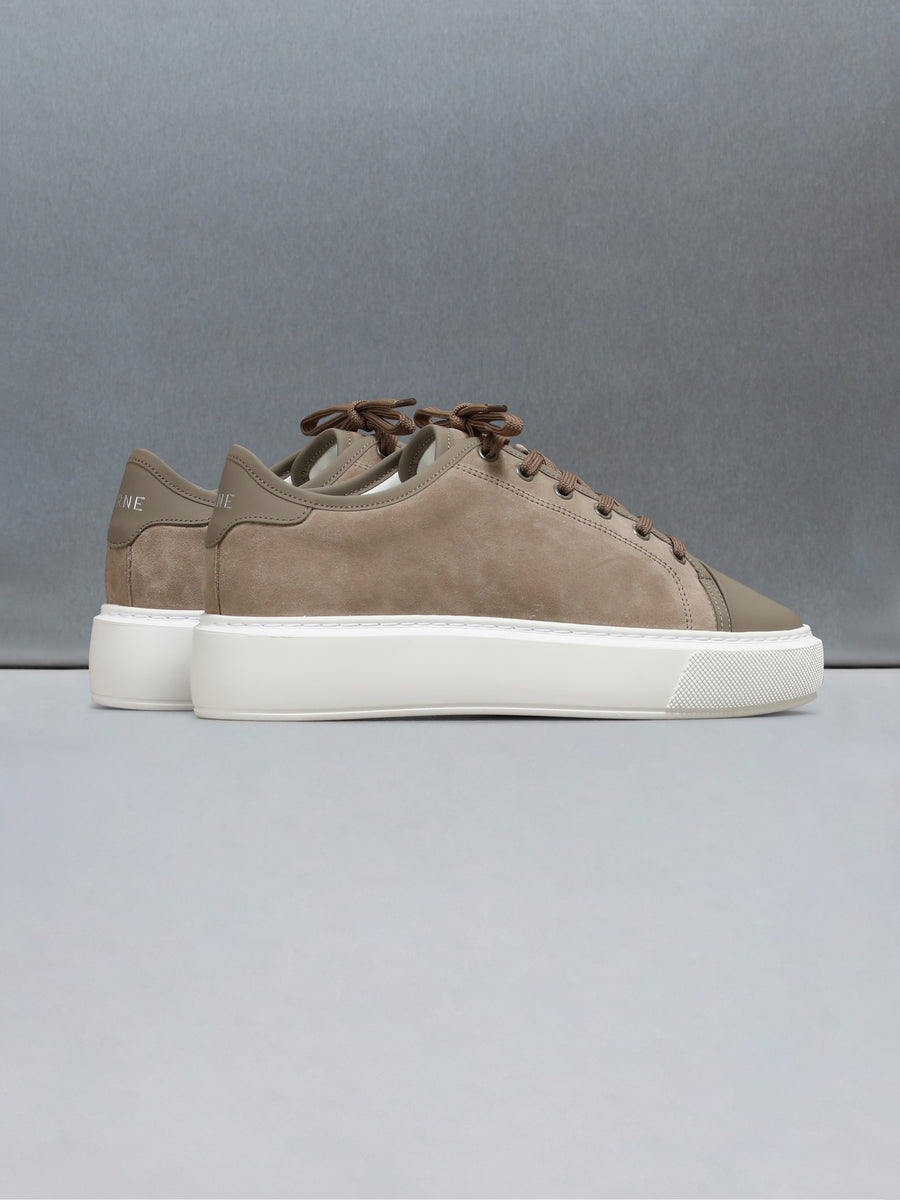 Essential Leather Toe Cap Trainer in Dark Beige