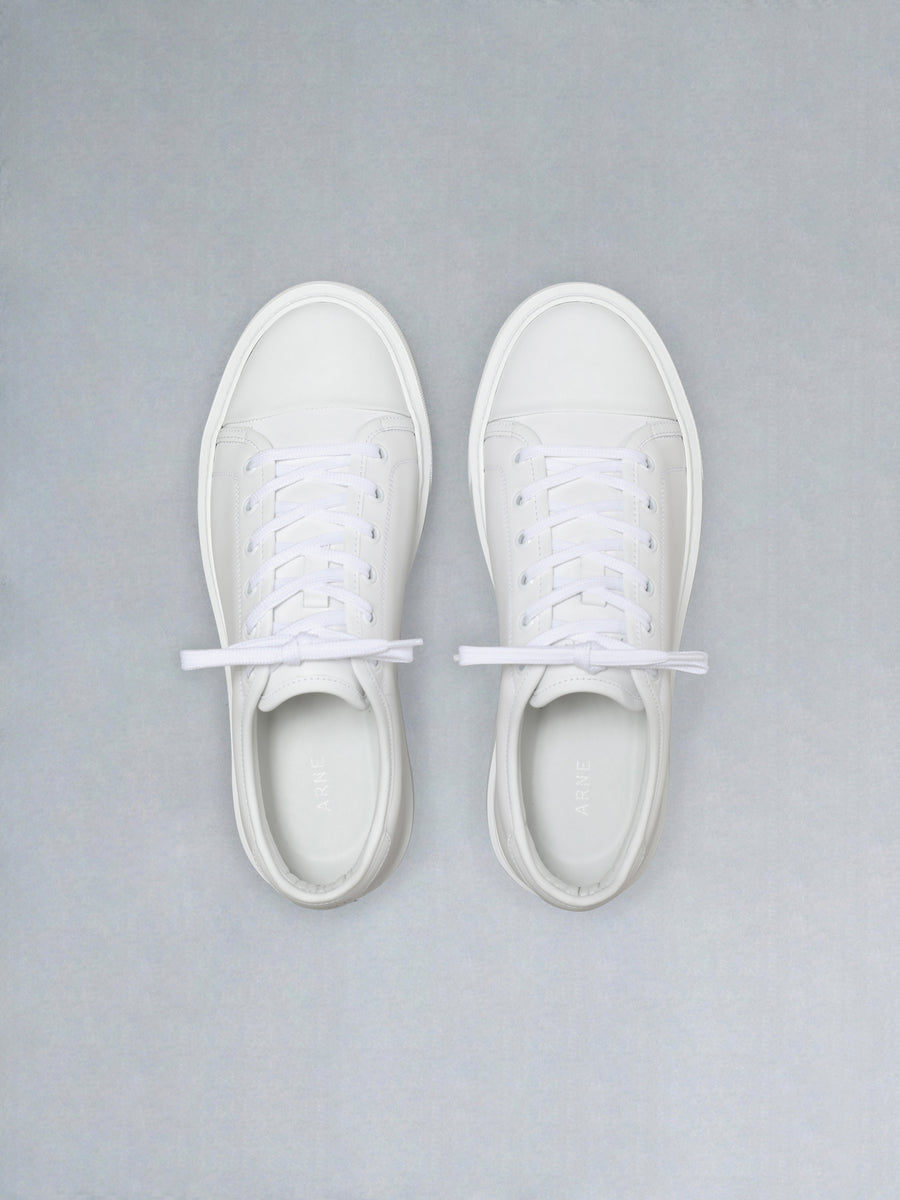 Essential Leather Toe Cap Trainer in Triple White