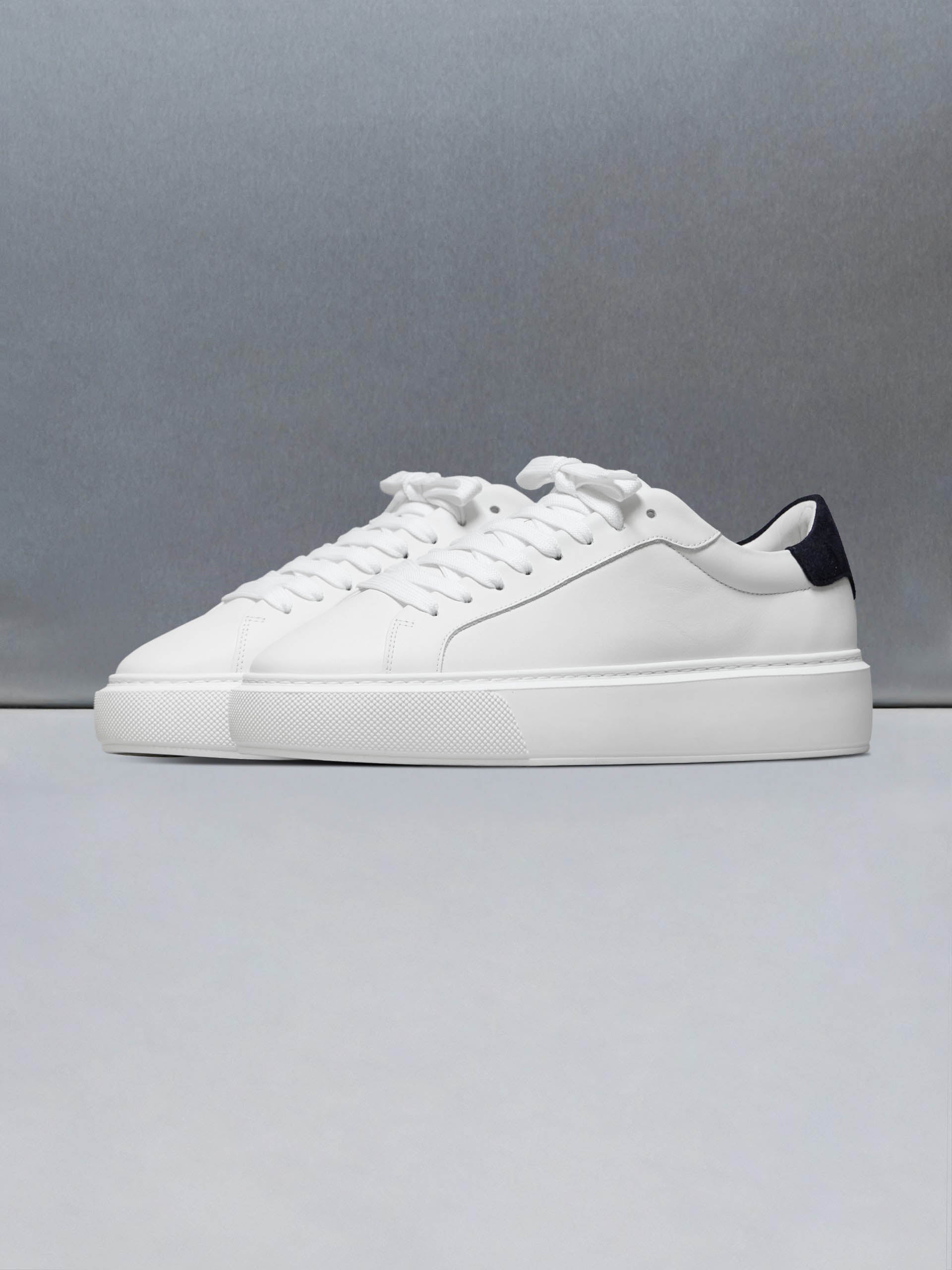 Essential Leather Trainer in White Navy