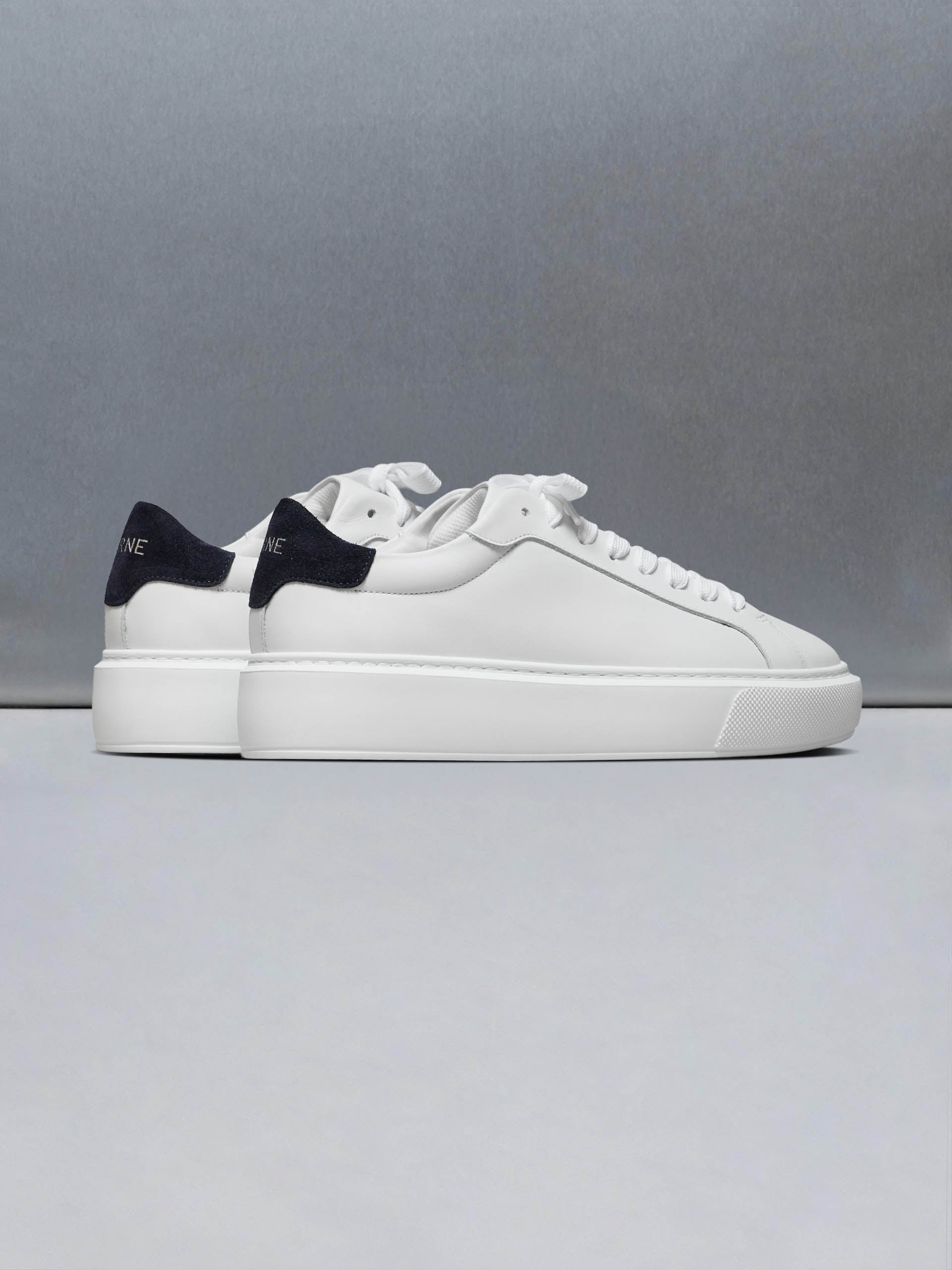 Essential Leather Trainer in White Navy