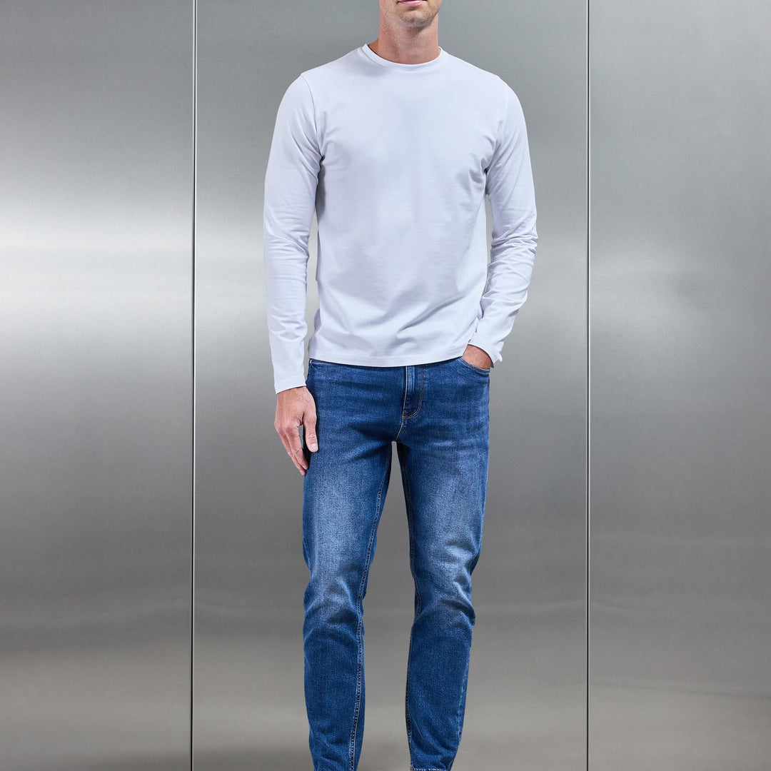 Essential Long Sleeve Slim Fit Stretch T-Shirt in White