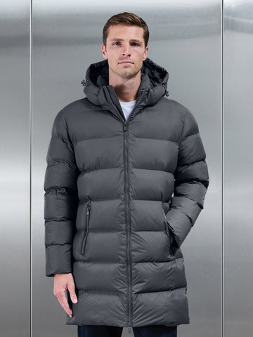 Essential Mid Length Puffer Jacket in Grey