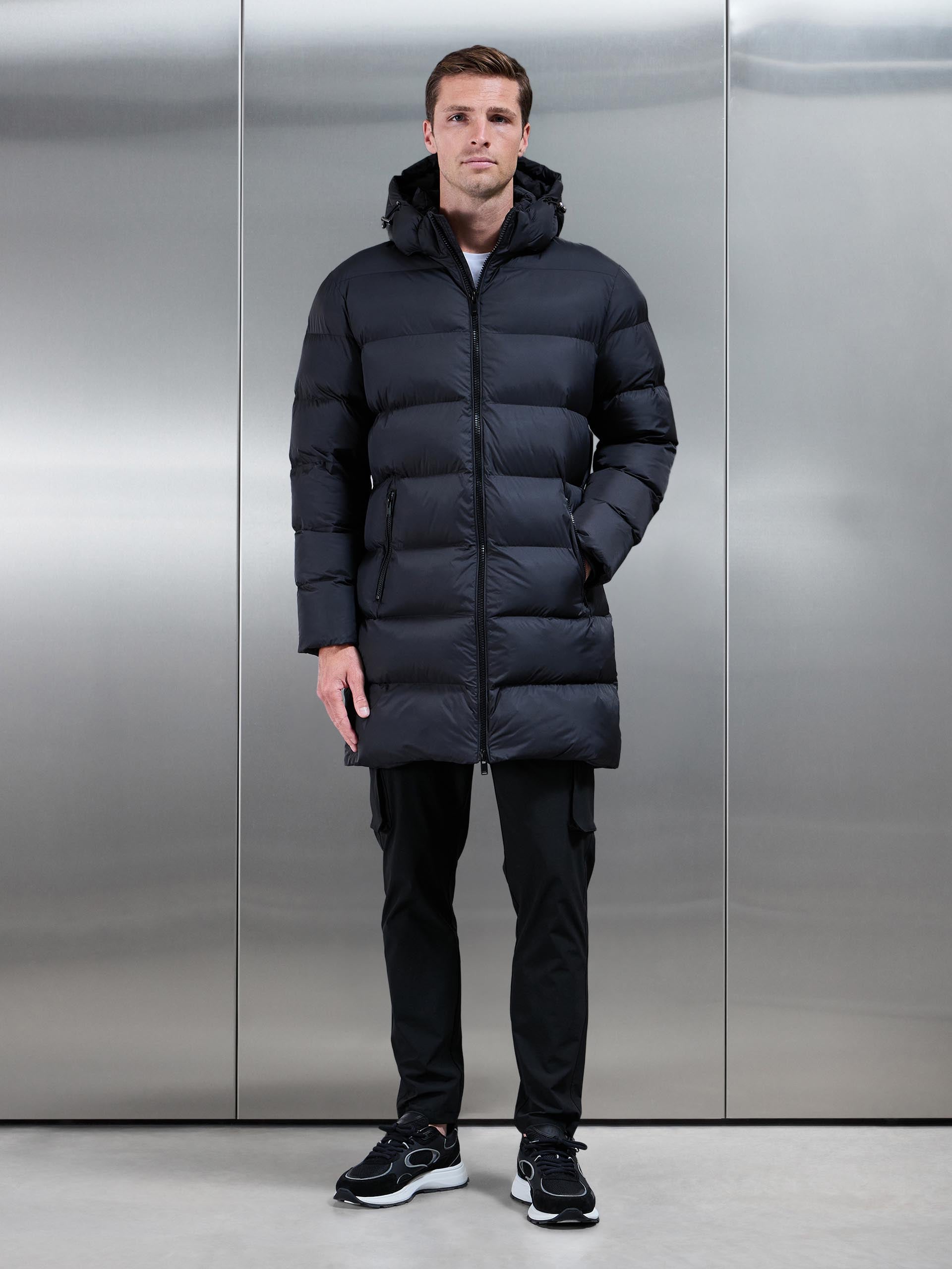 Essential Mid Length Puffer Jacket in Black