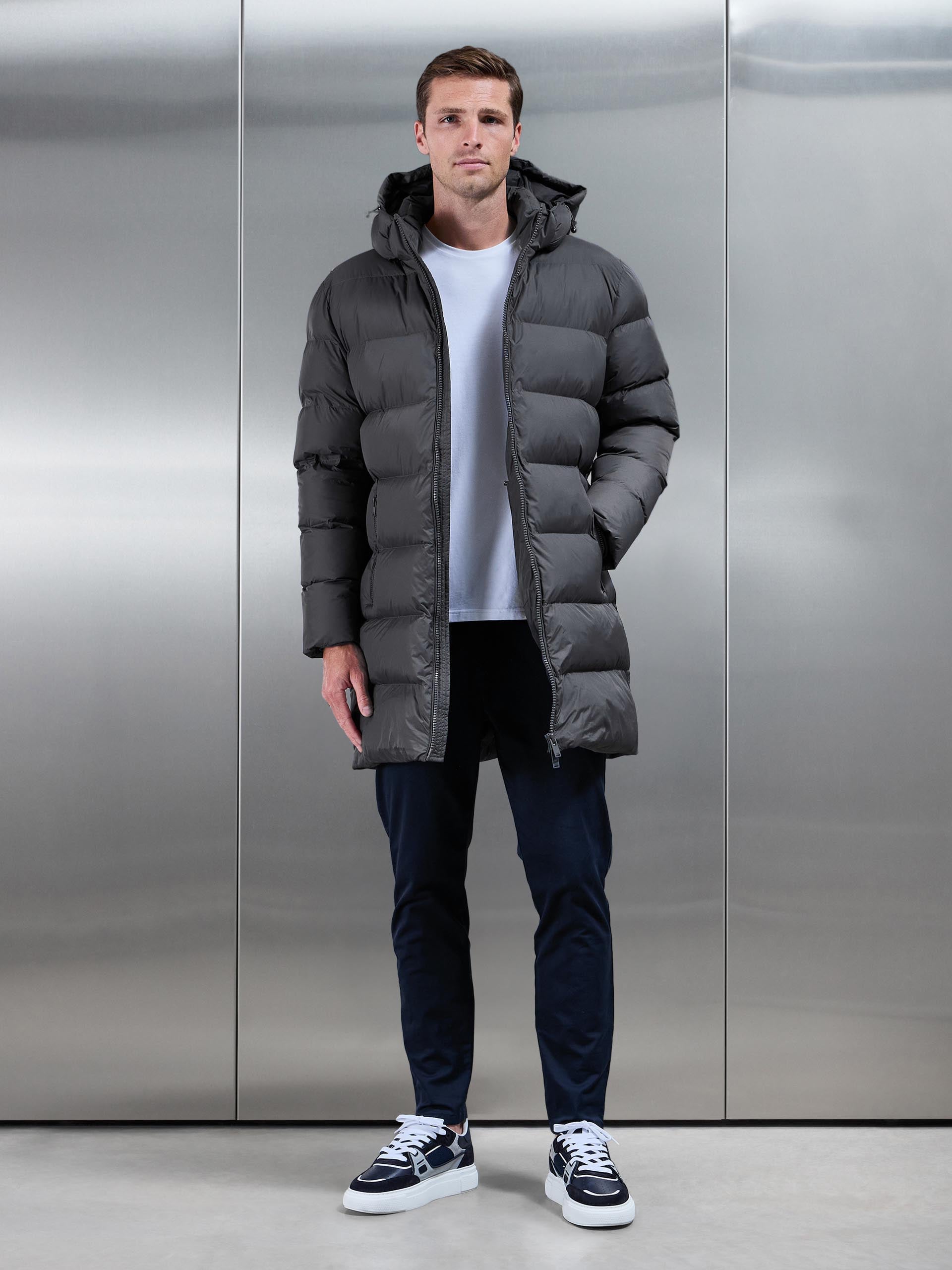 Essential Mid Length Puffer Jacket in Grey