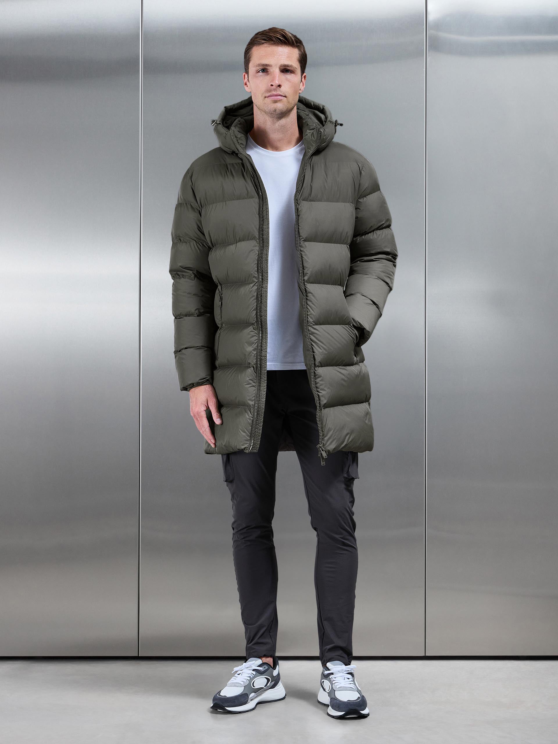 Essential Mid Length Puffer Jacket in Olive
