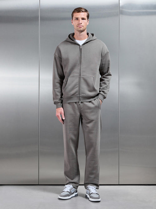 Essential Relaxed Fit Zip Through Hoodie in Grey