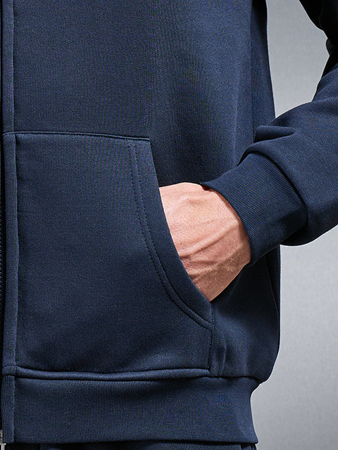 Essential Relaxed Fit Zip Through Hoodie in Navy
