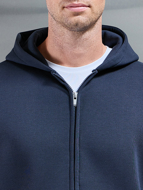 Essential Relaxed Fit Zip Through Hoodie in Navy