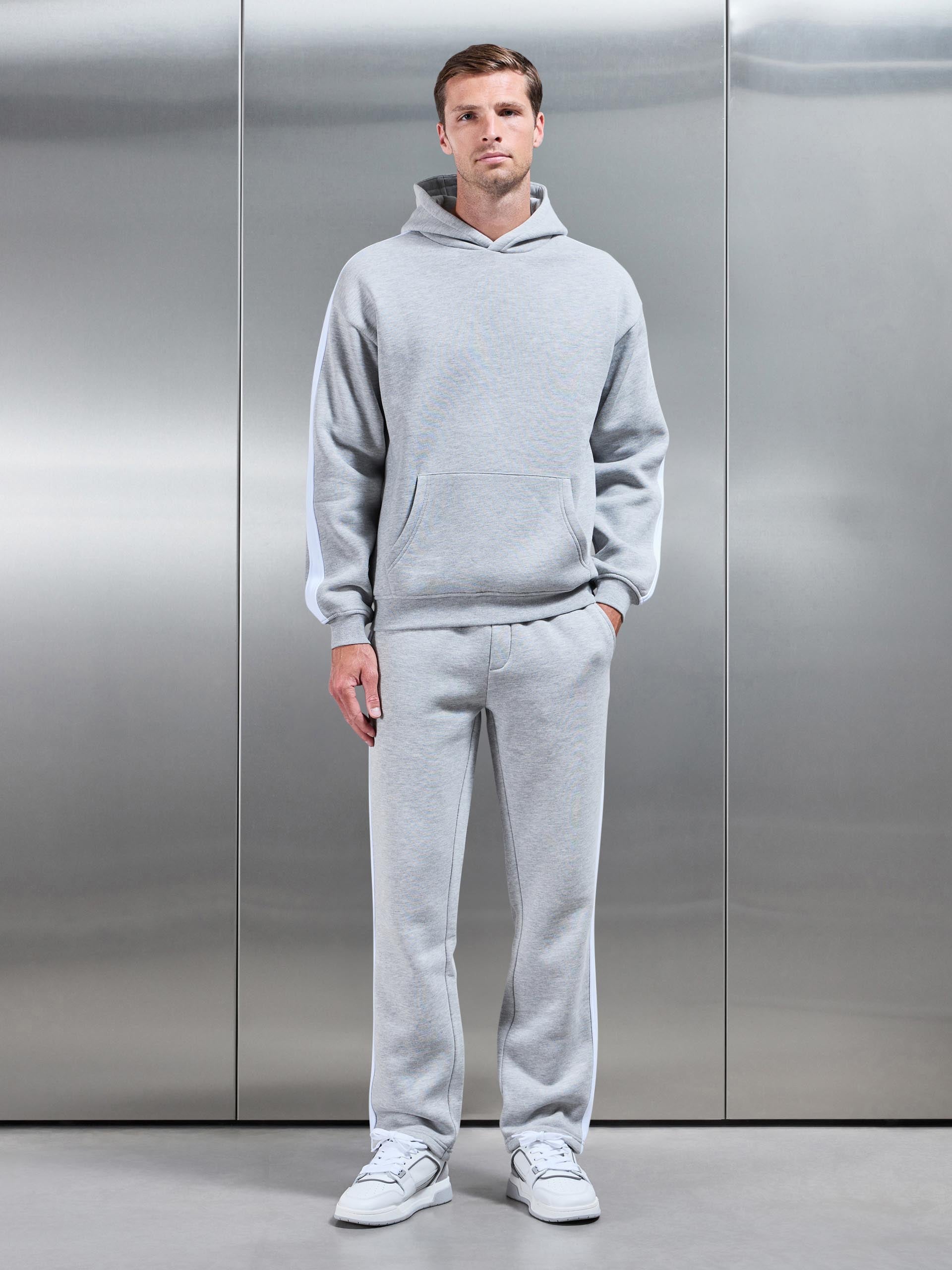 Essential Relaxed Side Stripe Hoodie in Marl Grey