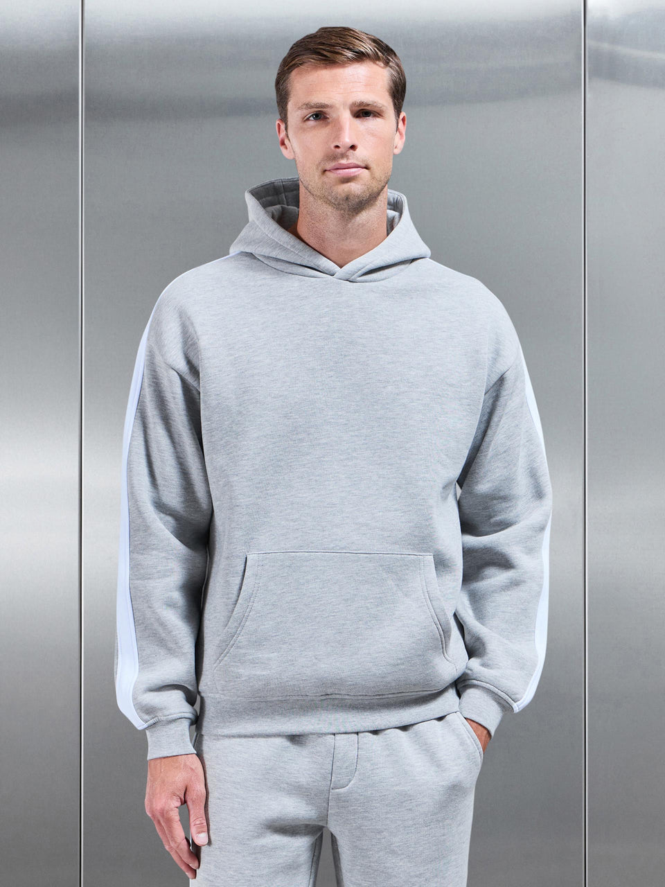 Essential Relaxed Side Stripe Hoodie in Marl Grey