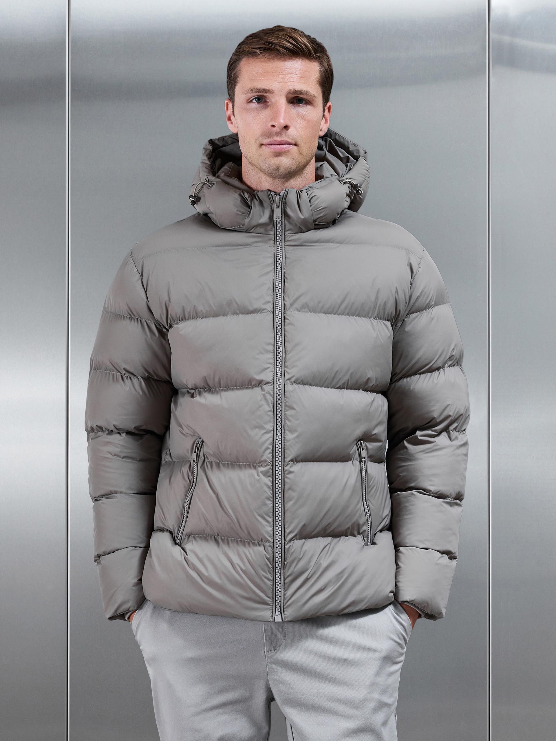 Essential Short Puffer Jacket in Taupe