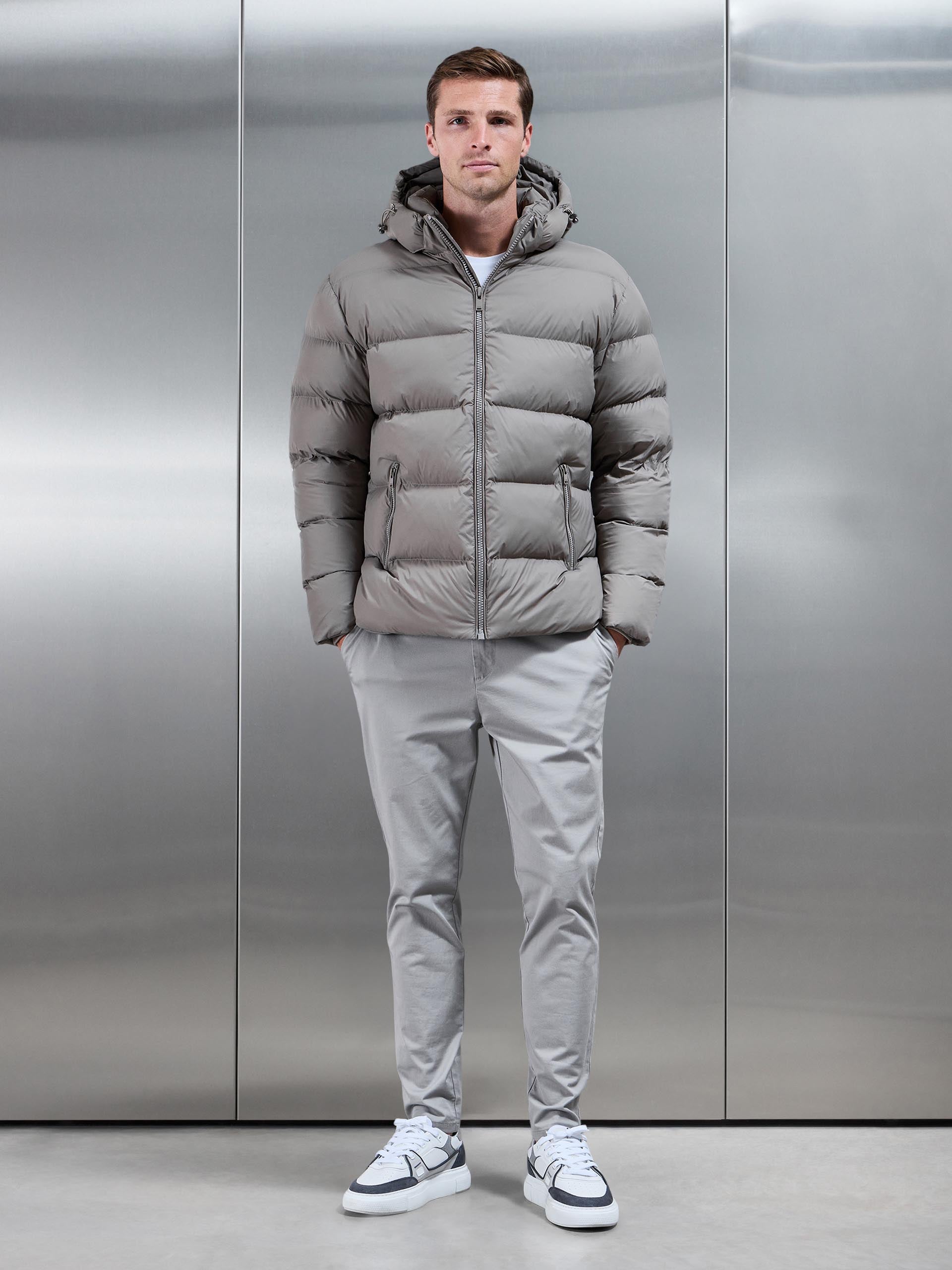 Essential Short Puffer Jacket in Taupe