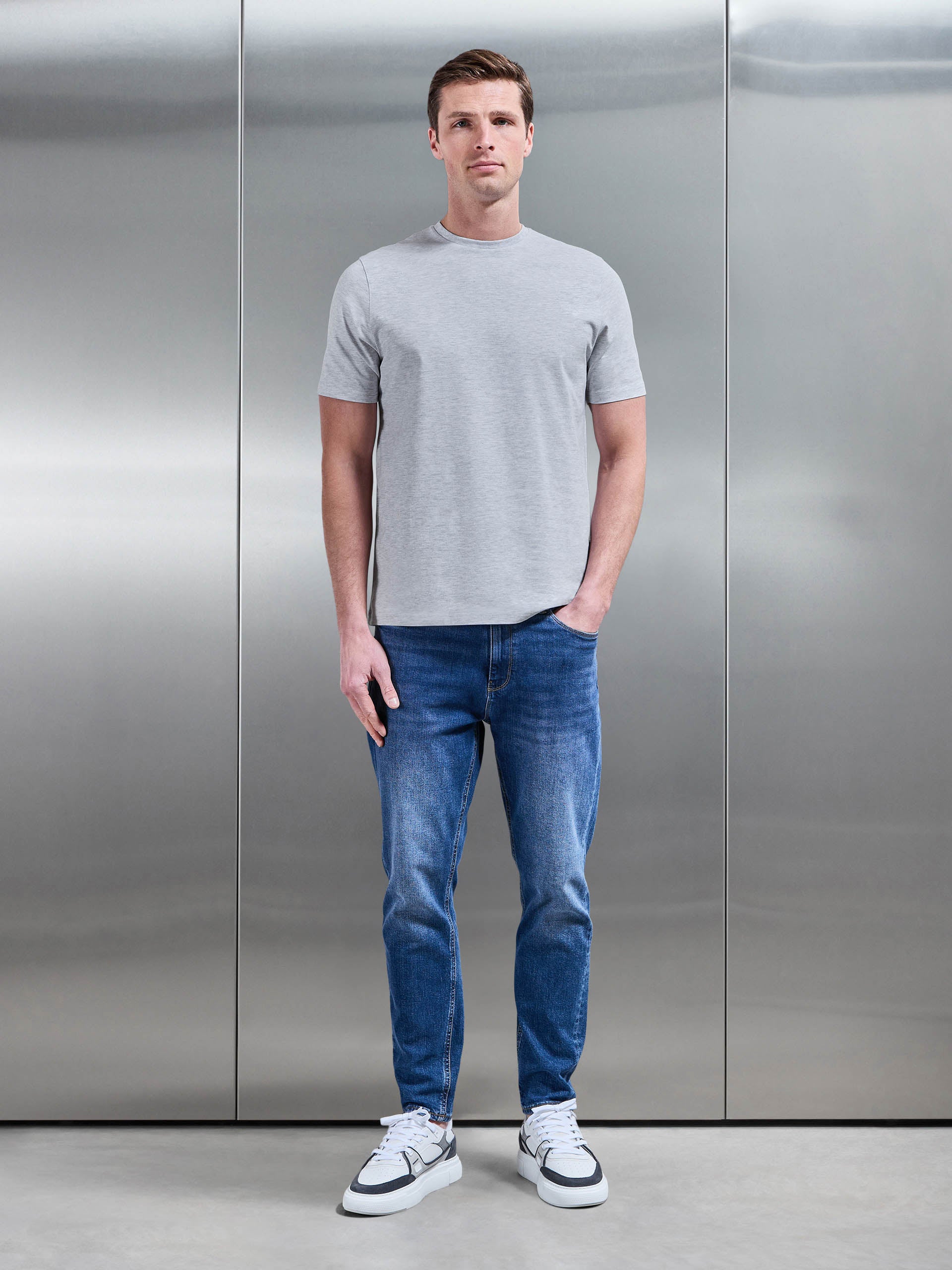 Essential Slim Fit Cotton Stretch T-Shirt in Marl Grey