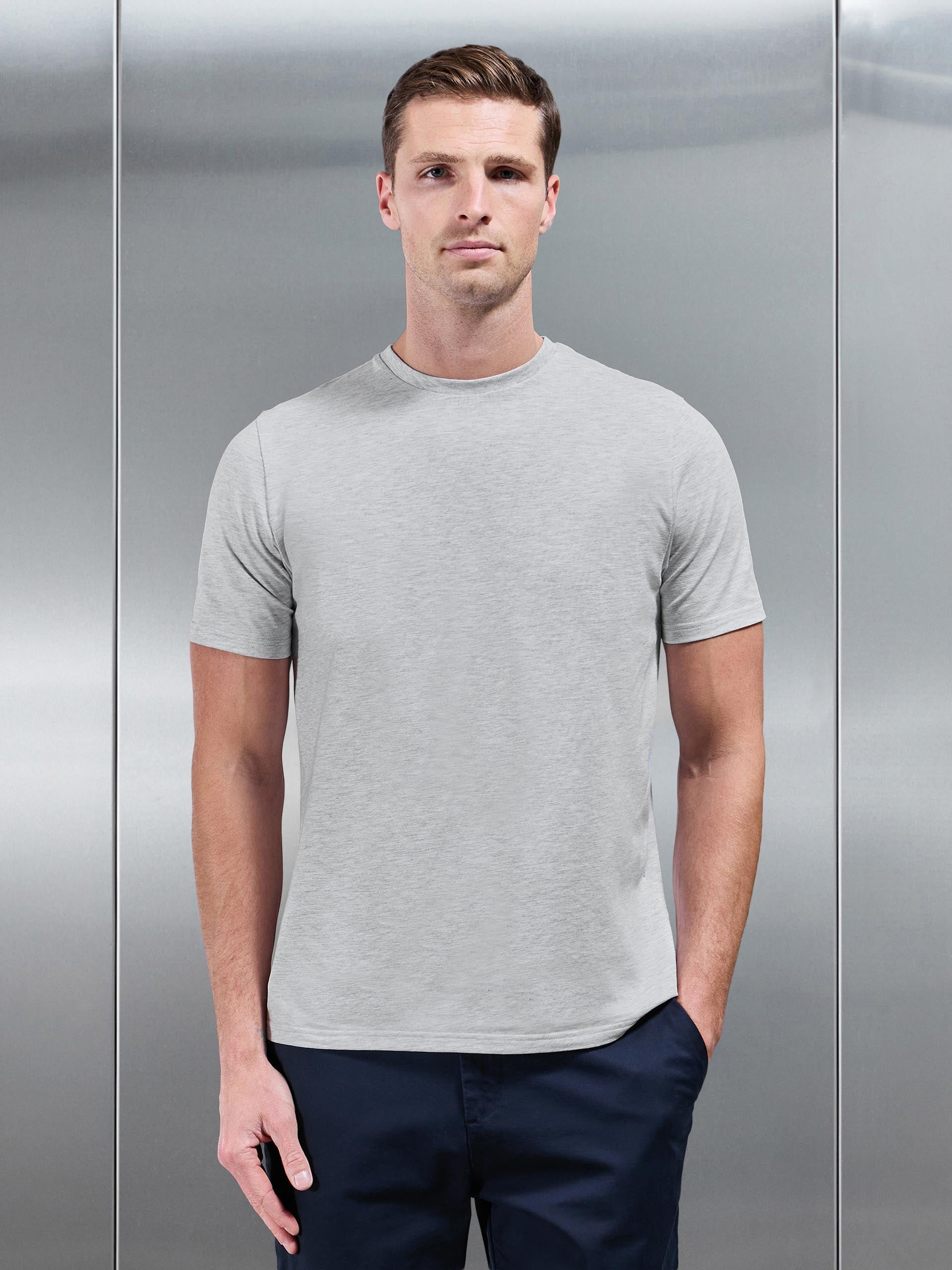 Essential Slim Fit Cotton Stretch T-Shirt in Marl Grey