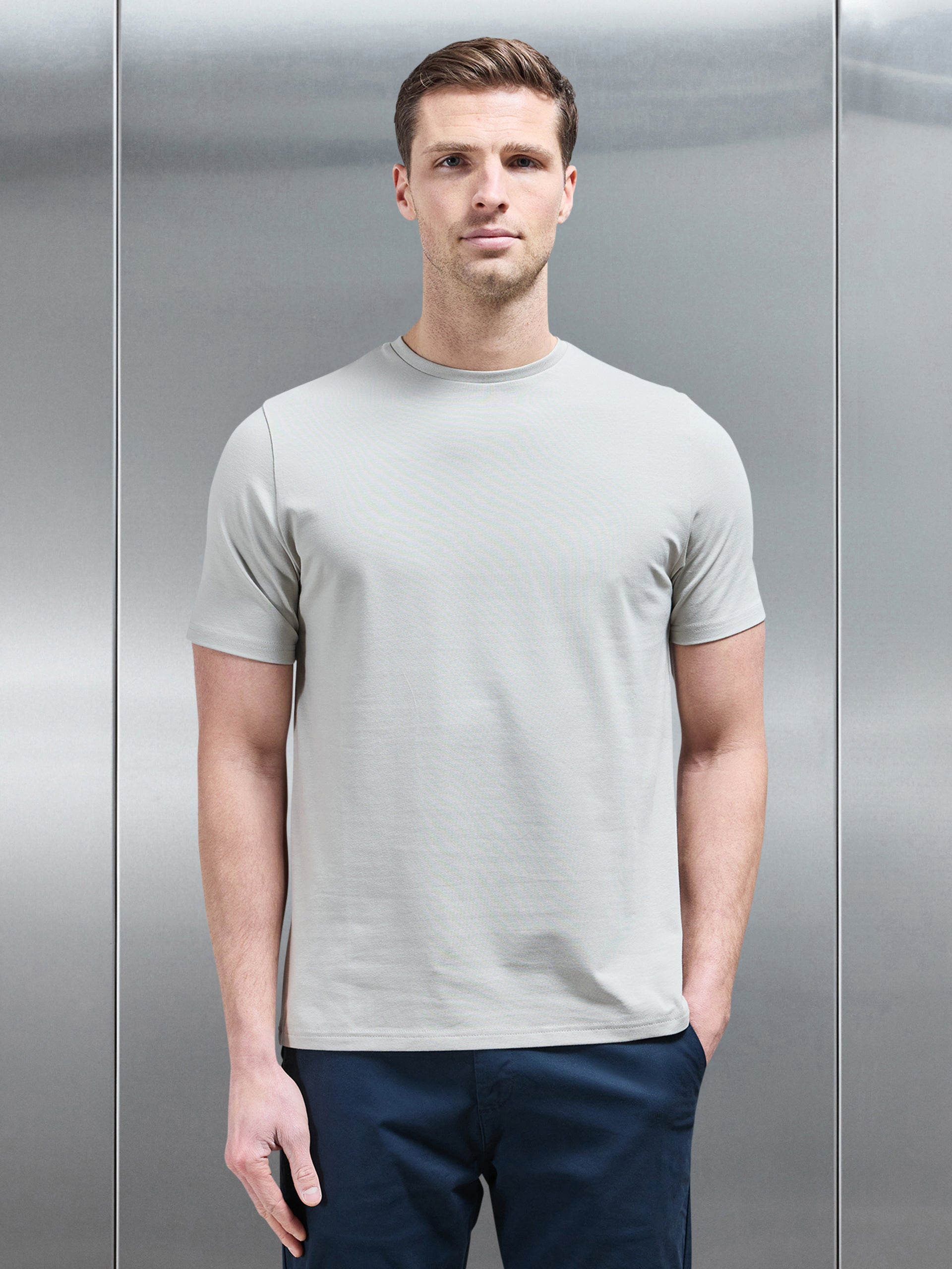 Essential Slim Fit Cotton Stretch T-Shirt in Stone
