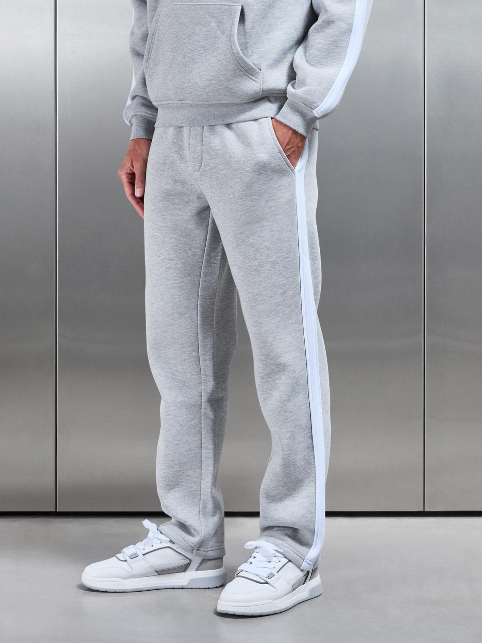 Essential Straight Leg Side Stripe Jogger in Marl Grey