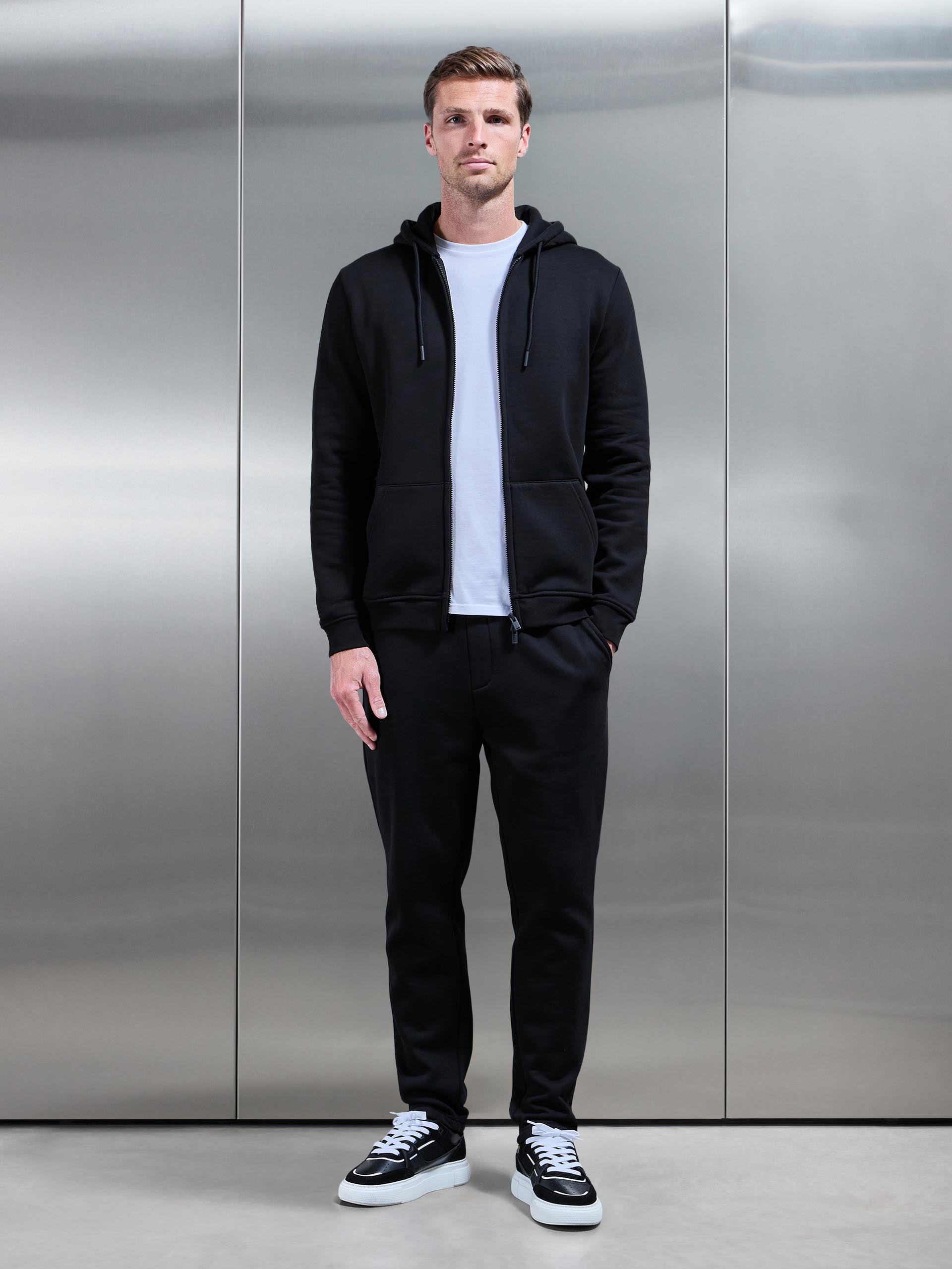 Essential Zip Through Hoodie in Black