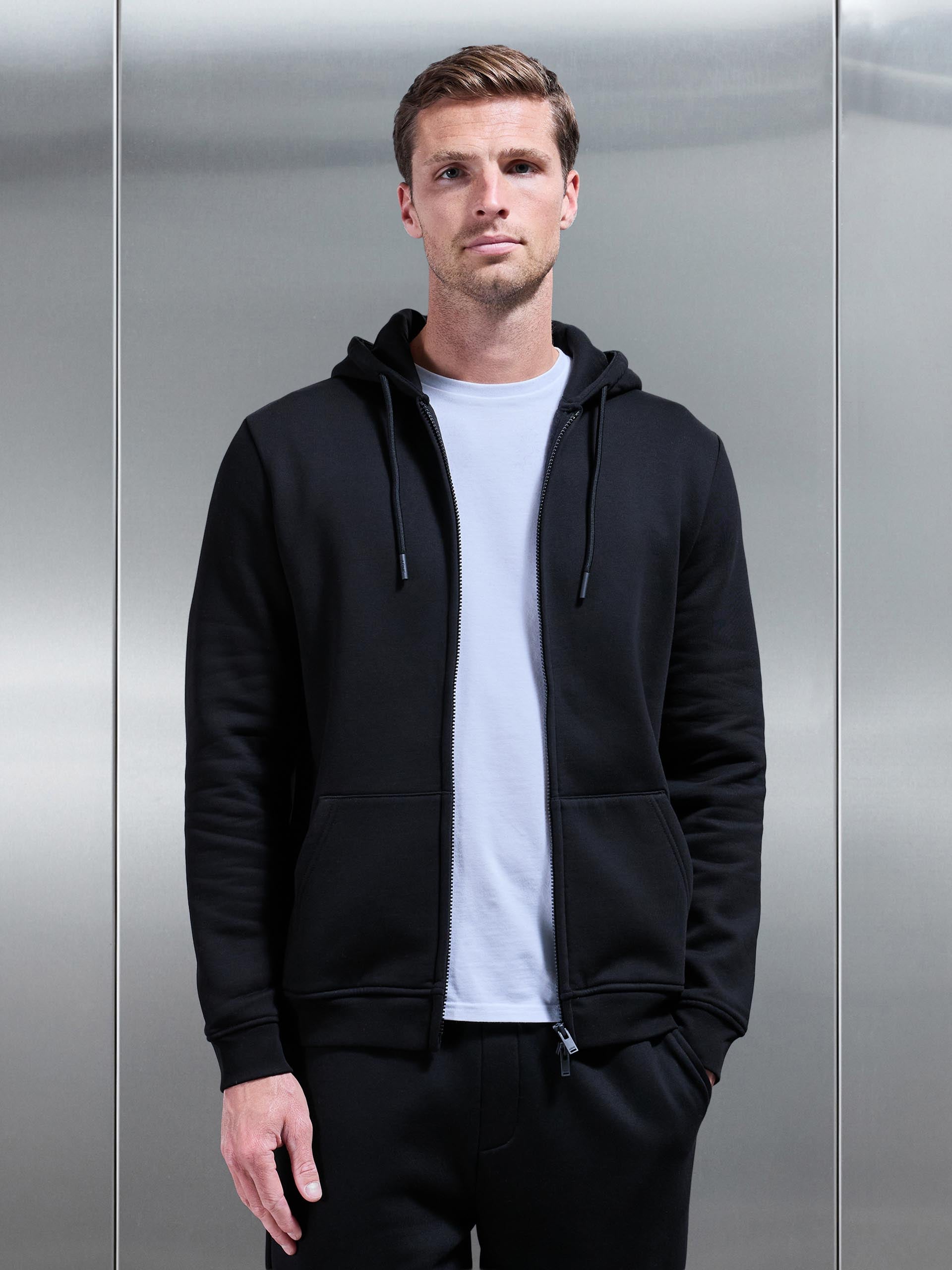 Essential Zip Through Hoodie in Black