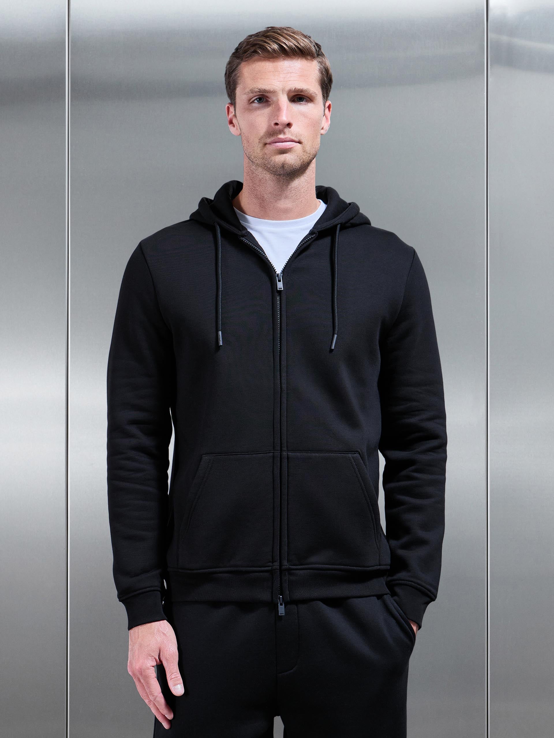 Essential Zip Through Hoodie in Black