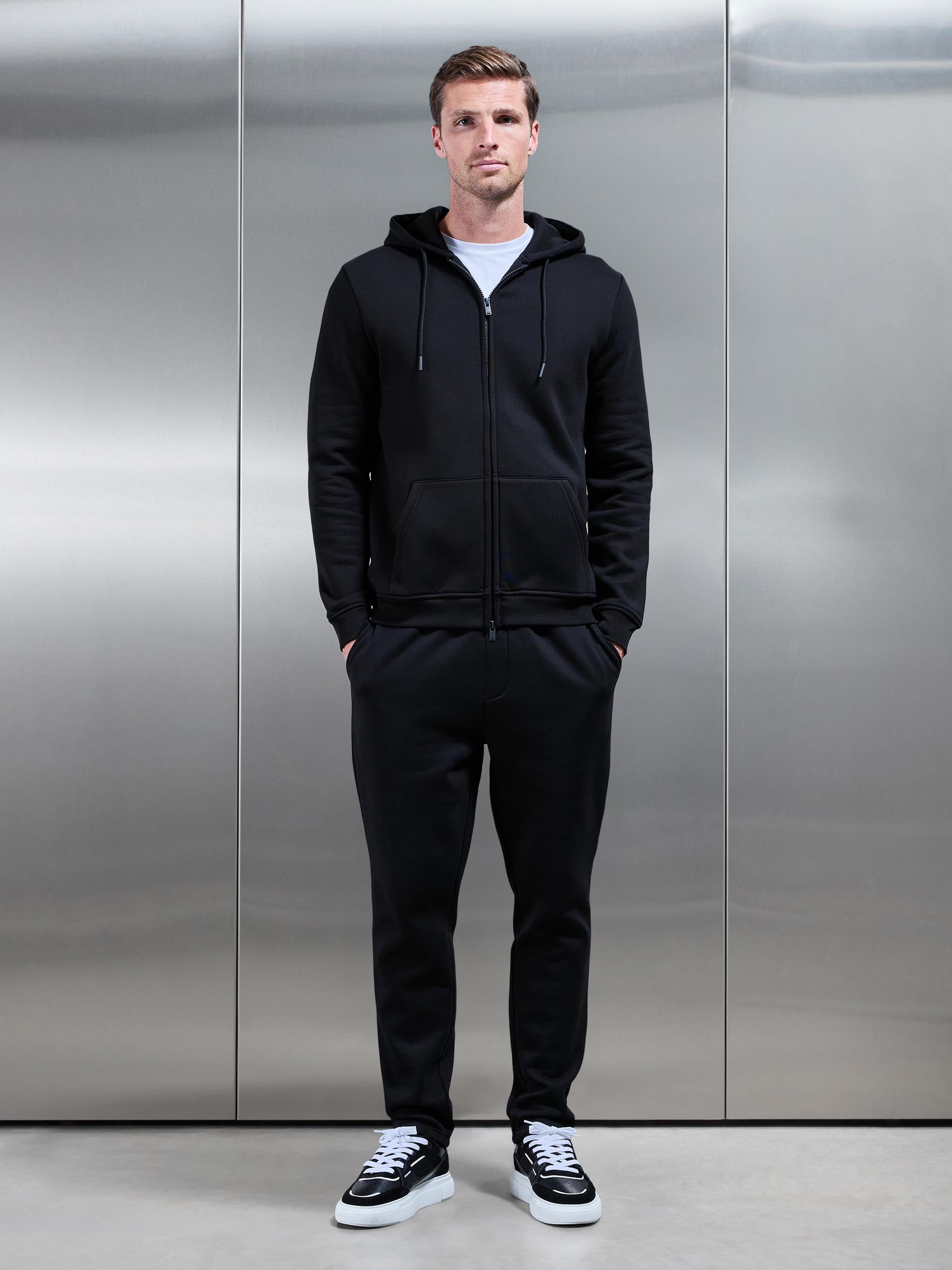 Essential Zip Through Hoodie in Black