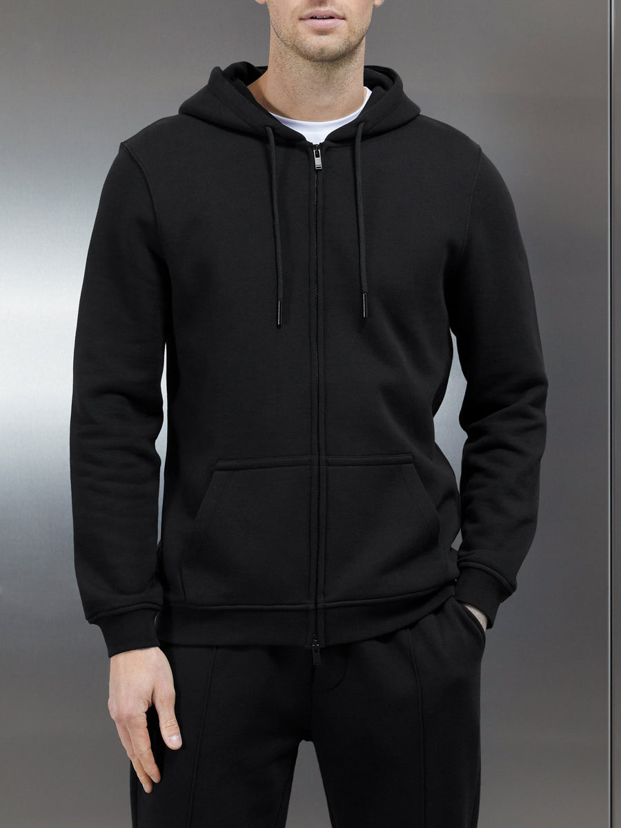 Essential Zip Through Hoodie in Black