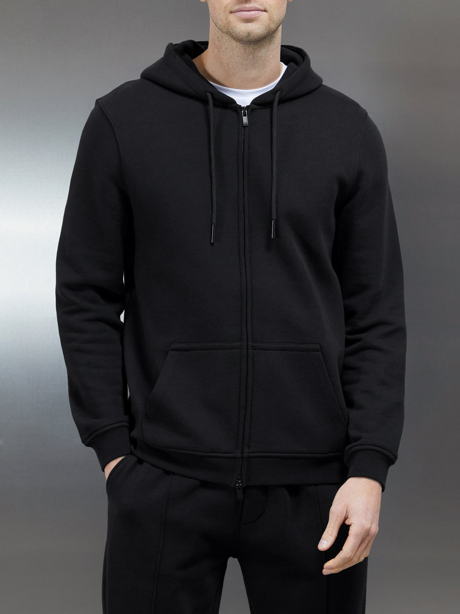 Essential Zip Through Hoodie in Black