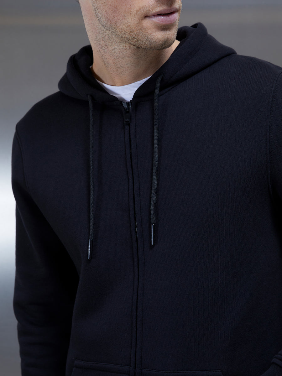 Essential Zip Through Hoodie in Black