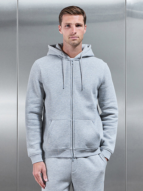 Essential Zip Through Hoodie in Marl Grey