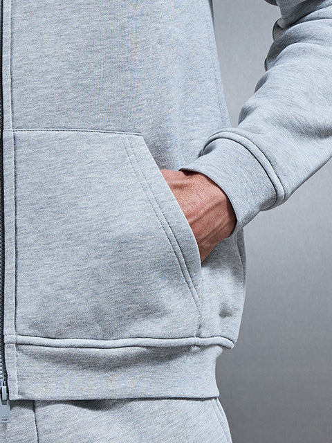 Essential Zip Through Hoodie in Marl Grey