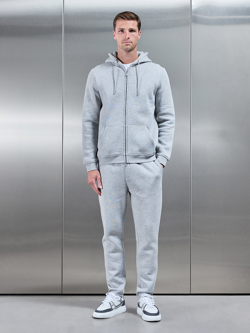 Essential Zip Through Hoodie in Marl Grey